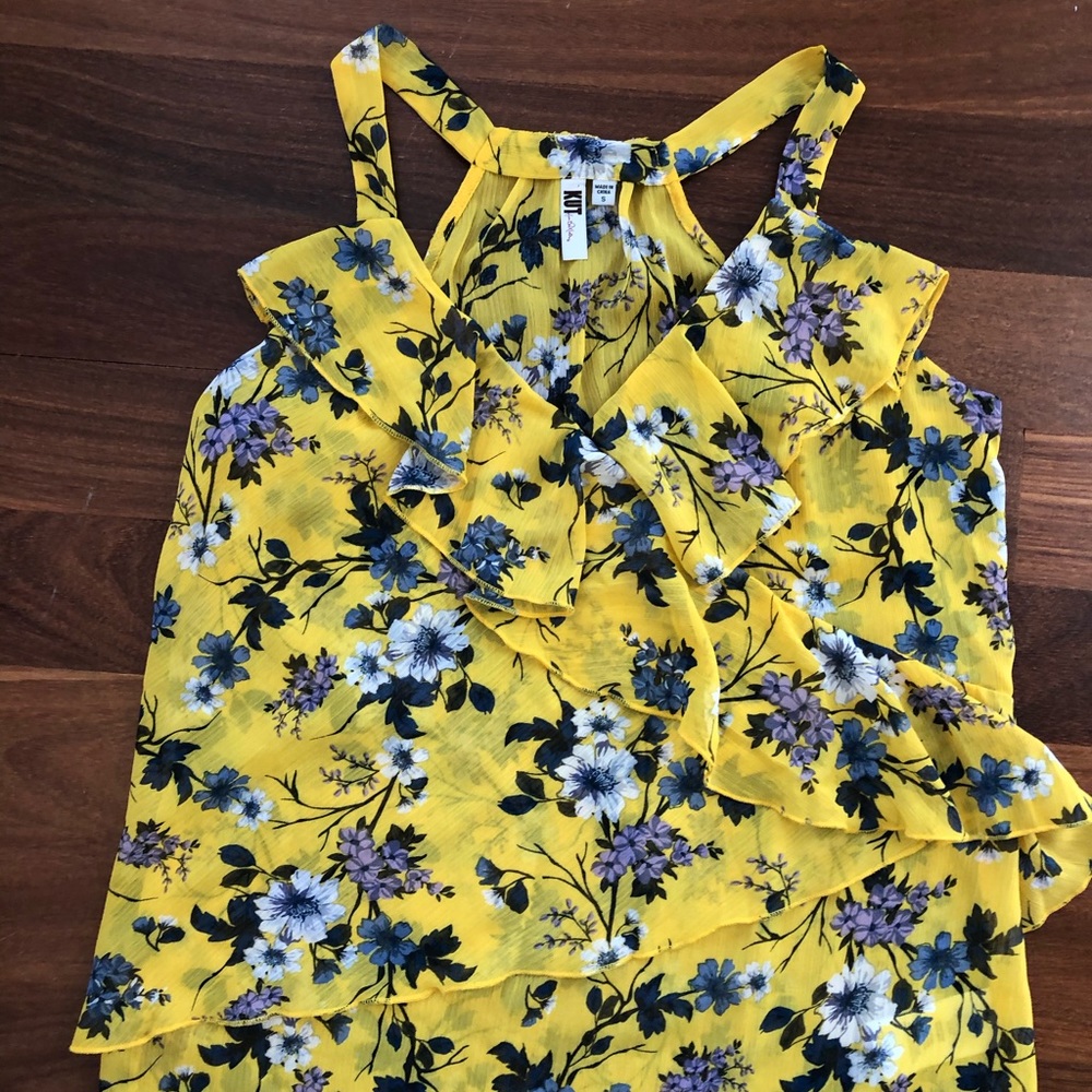 KUT from the kloth yellow floral chiffon tank S